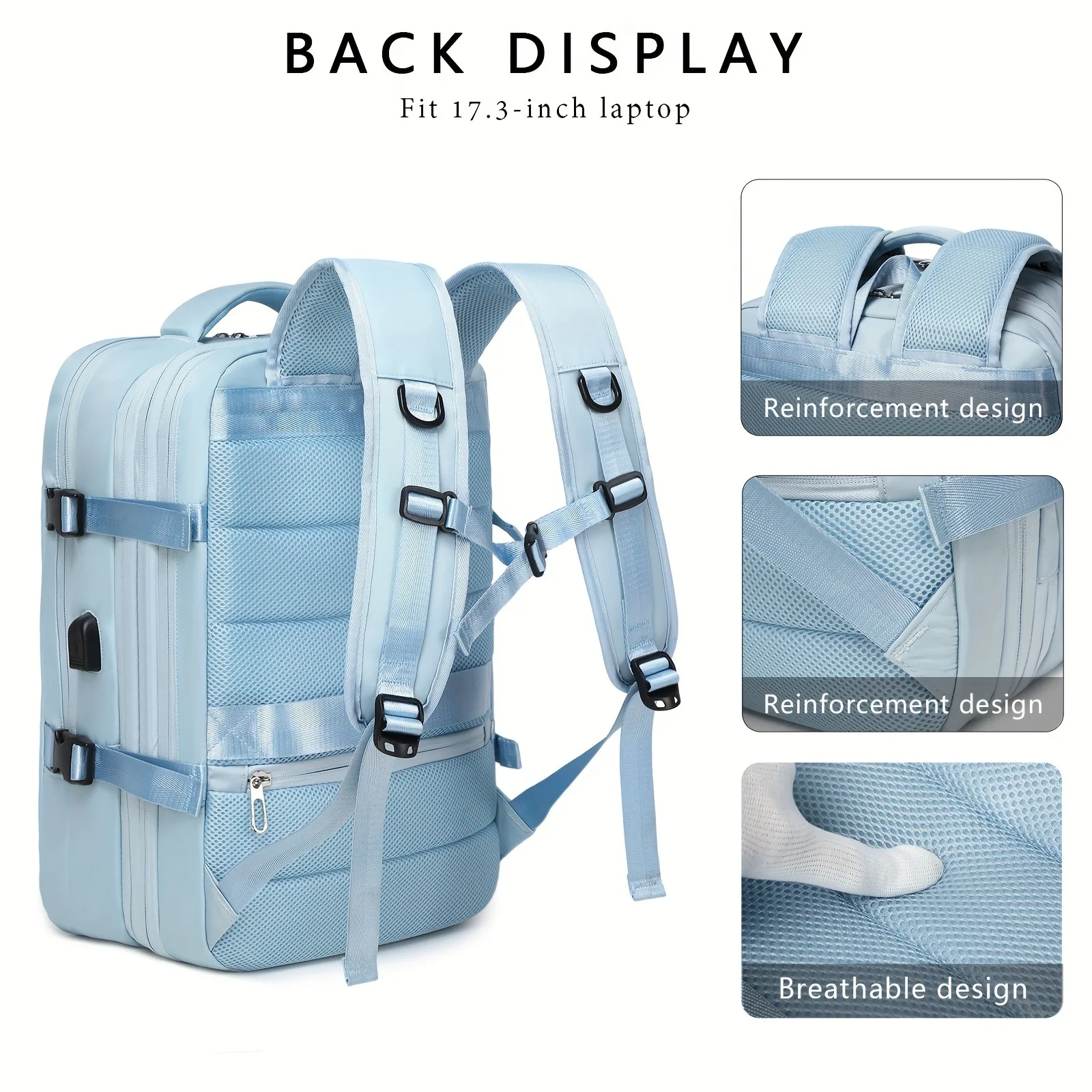 Large capacity lightweight backpack with laptop compartment and ports - compatible with 15.6-inch tablets/15 inch laptops, thick