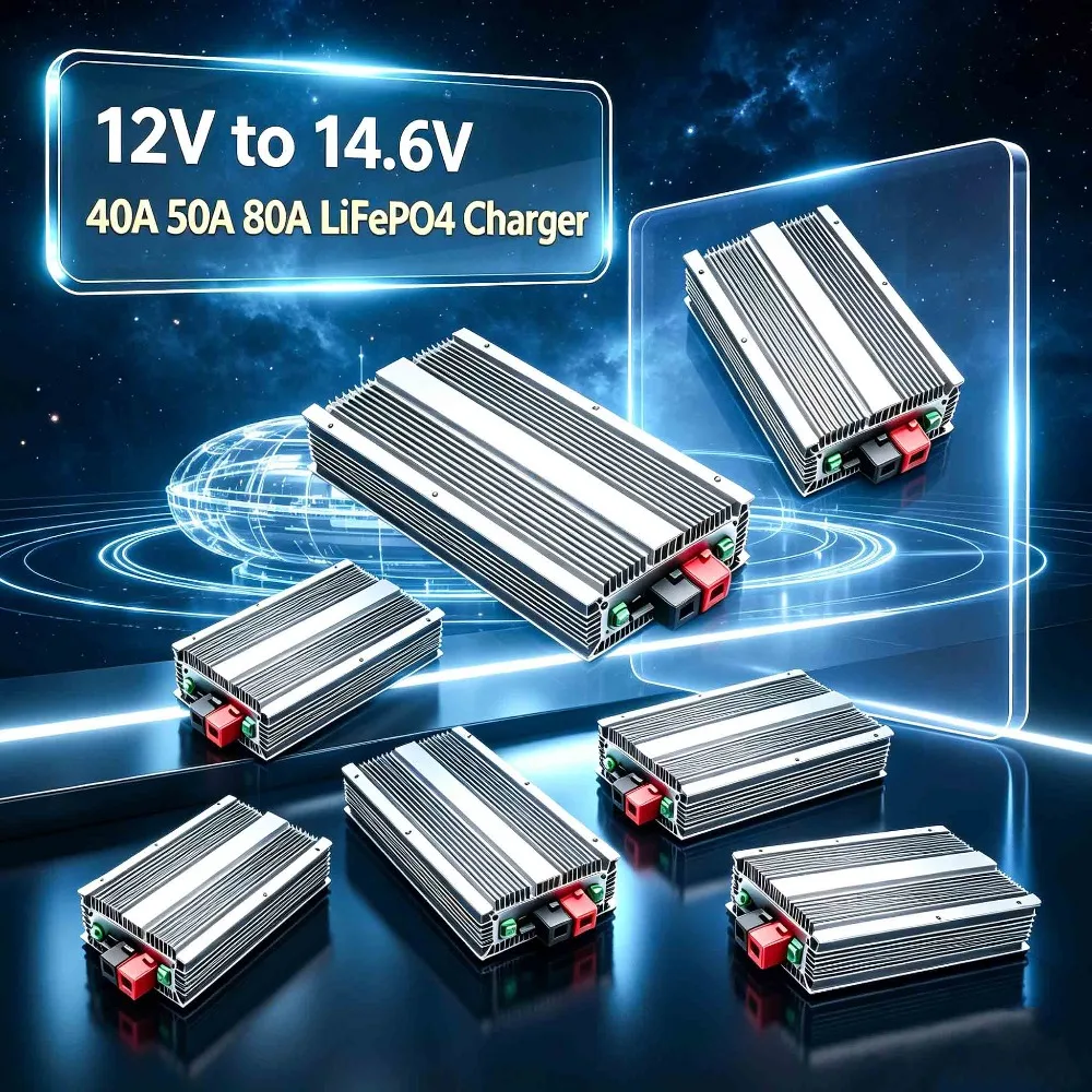 12V to 14.6V 40A-80A LiFePO4 Battery Charger, 10V-16V Input, for RV, Boat, Car Dual Battery Lithium System