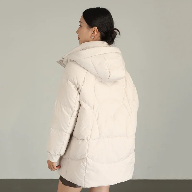 Schinteon-Chaqueta de plumón con capucha para mujer, prendas de vestir gruesas y cálidas, abrigo informal holgado de talla grande con plumón de pato blanco, novedad de 2024