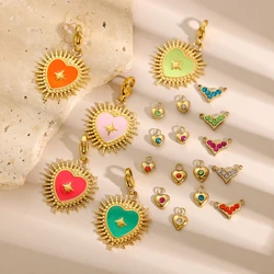 CARLIDANA Colorful Enamel Heart Charms Gold Plated Stainless Steel Oil Drip Zircon Set Love Pendant for DIY Jewely Making