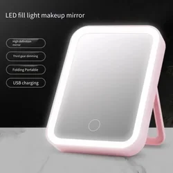 Makeup Mirror USB Rechargeable Portable Compact LED Vanity Mirror with Touch Screen Dimming Makeup Mirror