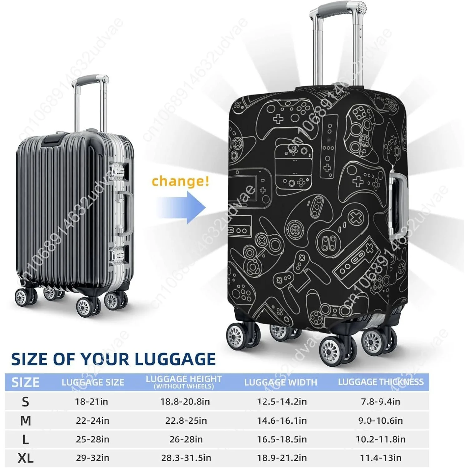 Video Game Controller Pattern Luggage Suitcase Covers Elastic Washable Gaming Gadgets Luggage Protector Travel Suitcase Protecti