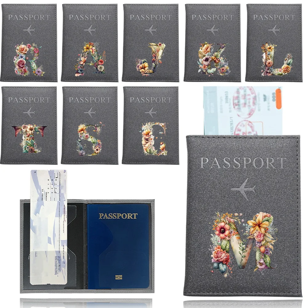 

Multi-Function ID Bank Card Travel Passport Holder Case Multiple Slots for Cards Documents Passport Pouch Floral Letter Series