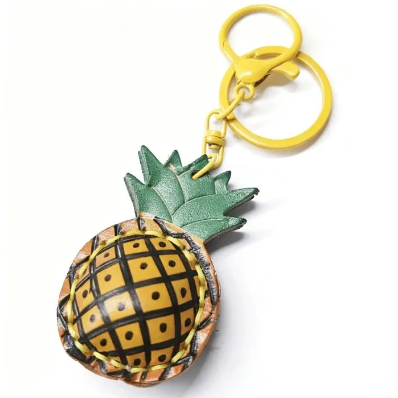 Men and Women Genuine Leather Fruit Keychain Top Layer Cowhide Pineapple Car Keychain Exquisite HighendHandmade Bag Pendant