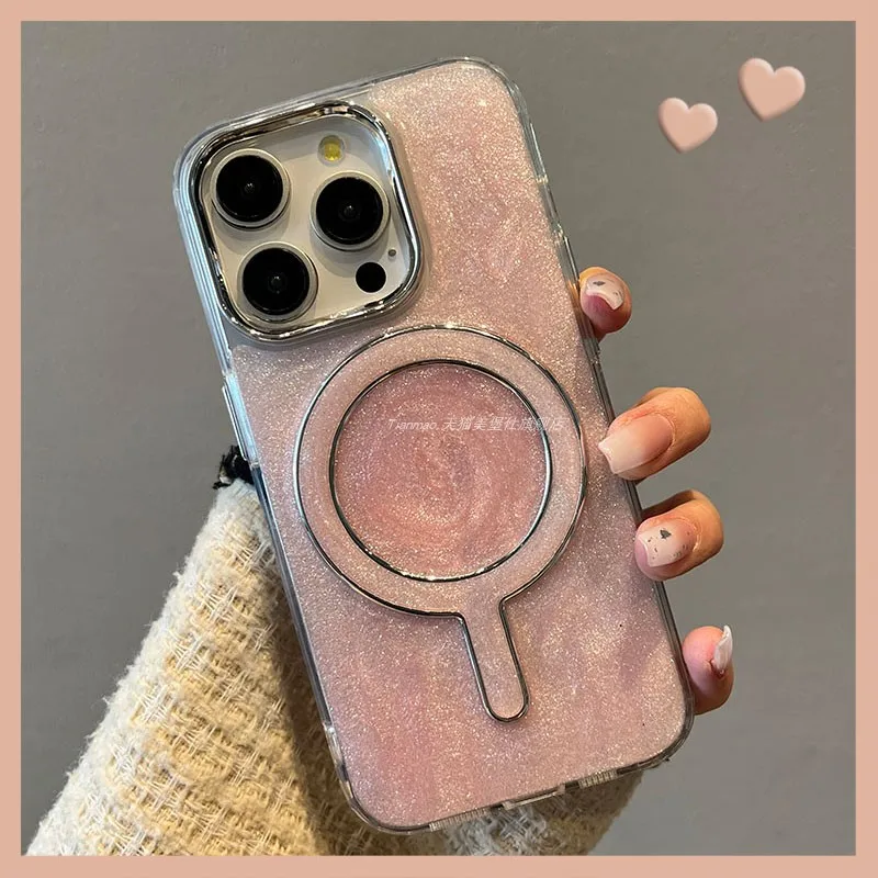 

Розовая подставка с магнитным притяжением Quicksand Sens для iPhone 14 pro, чехол для телефона Apple 15 pro max 11, легкая роскошная мода 12, защита от падения