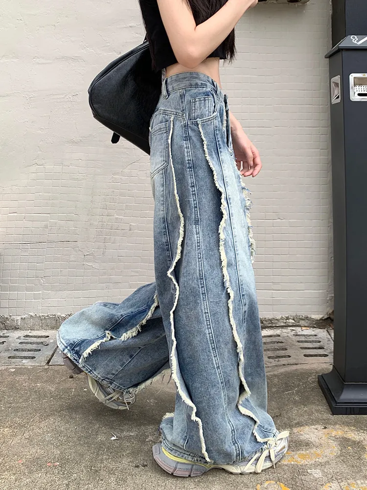 2000S Kleidung Y2K Streetwear Gewaschen Blau Baggy Gestapelt Jeans Hosen Für Frauen Breite Bein Gerade Lose Dame Hosen Ropa de Mujer – Detail 8