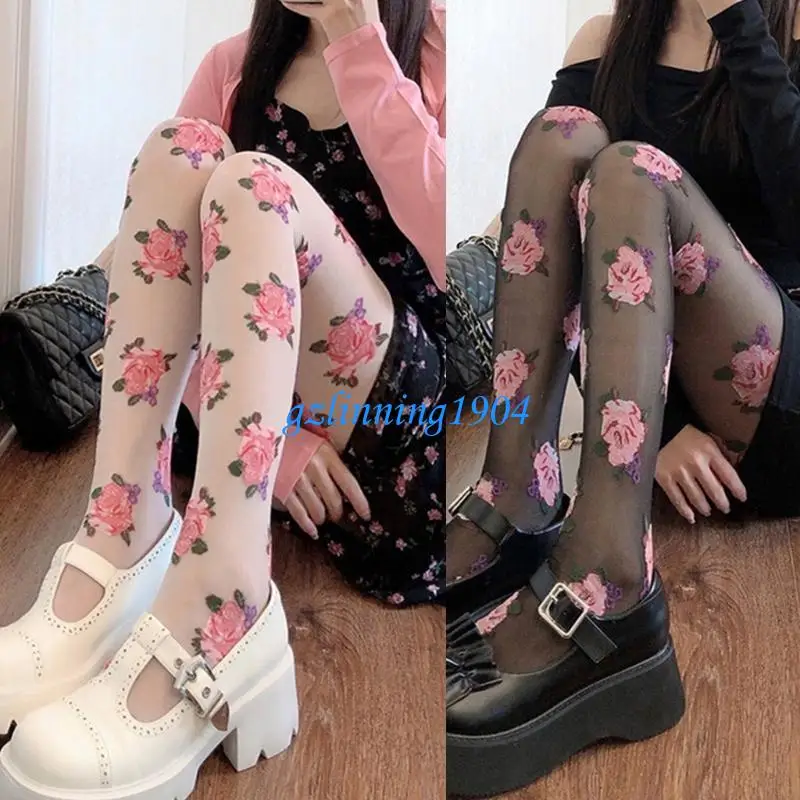 

L5yd Vintage French Rose Prestraind Chatels Stockings Cantyhose для женщин Японская девушка JK Сексуальные шелковистые колготки