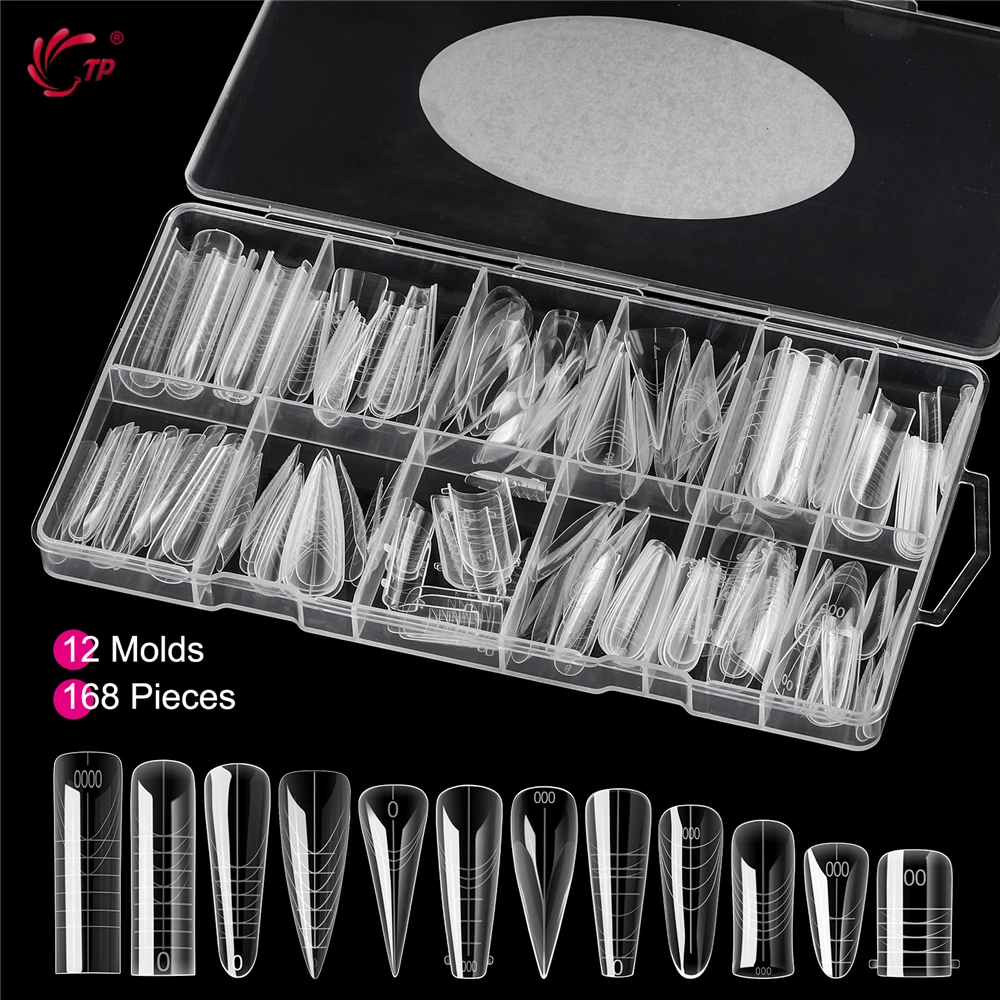TP 168 قطعة أشكال أظافر مزدوجة واضحة غطاء كامل قابلة لإعادة الاستخدام قالب الأظافر مجموعات أشكال علوية من الأكريليك لتطويل الأظافر قوالب علوية مسمار الفن لتقوم بها بنفسك #3