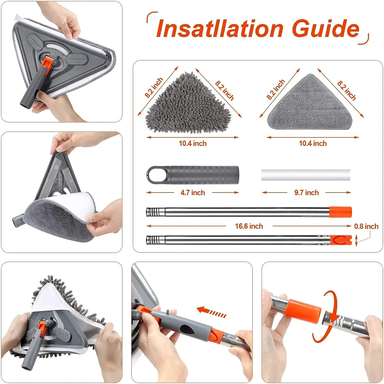 Triangle Microfiber Wall Cleaning Mop Ceiling Window Dust Mop Floor Clean Household Cleaning Tool 360° Rotating Telescopic Mops