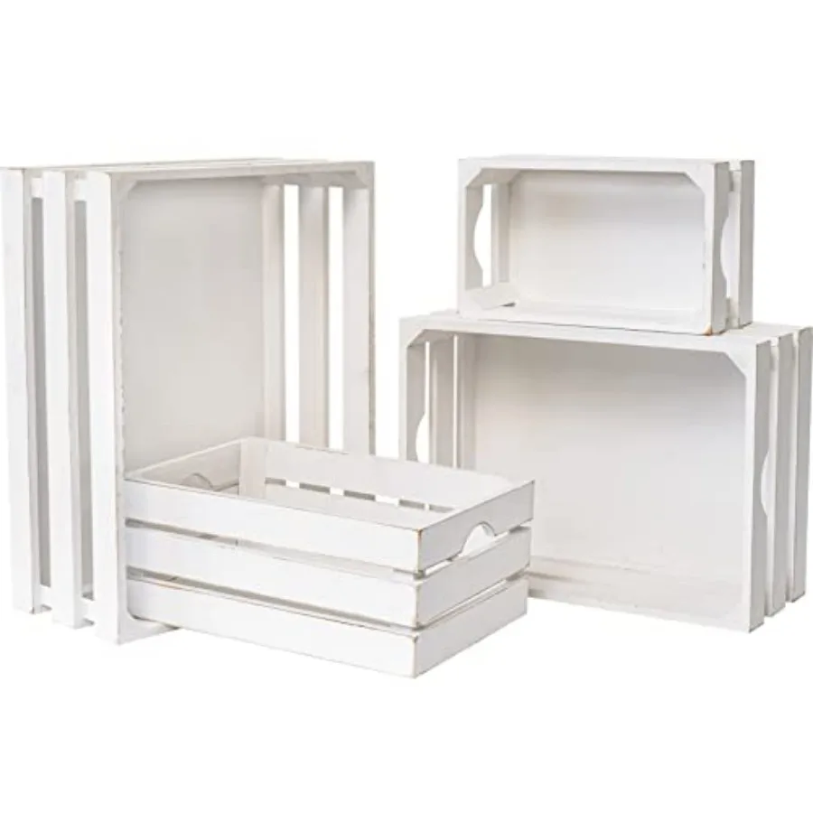 

Set of 4 Large Wooden Crates Decorative, Nesting Wooden Crates for Display Rustic, Farmhouse Wooden Storage Container Boxes Mad
