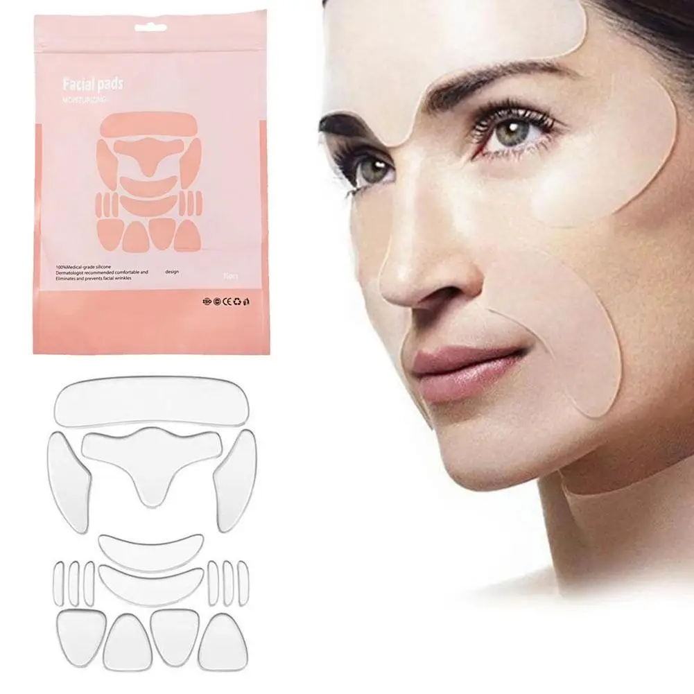 16-In-1 Herbruikbare Siliconen Anti-Rimpel Gezicht Patch Kin Patch Groove Schoonheid Voorhoofd Tillen Traan Patch Patch Face Eye Wink D9n4