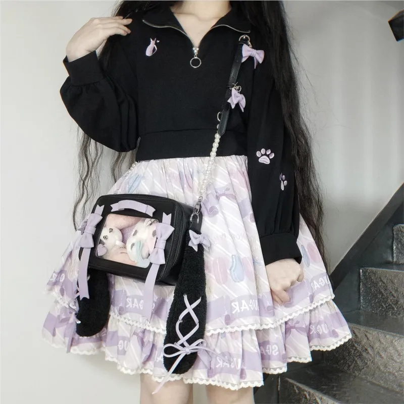 Japońska torebka z królikiem JIAERDI damskie Harajuku Kawaii przezroczyste kwadratowe torby damskie Lolita czarne torby Crossbody nowe