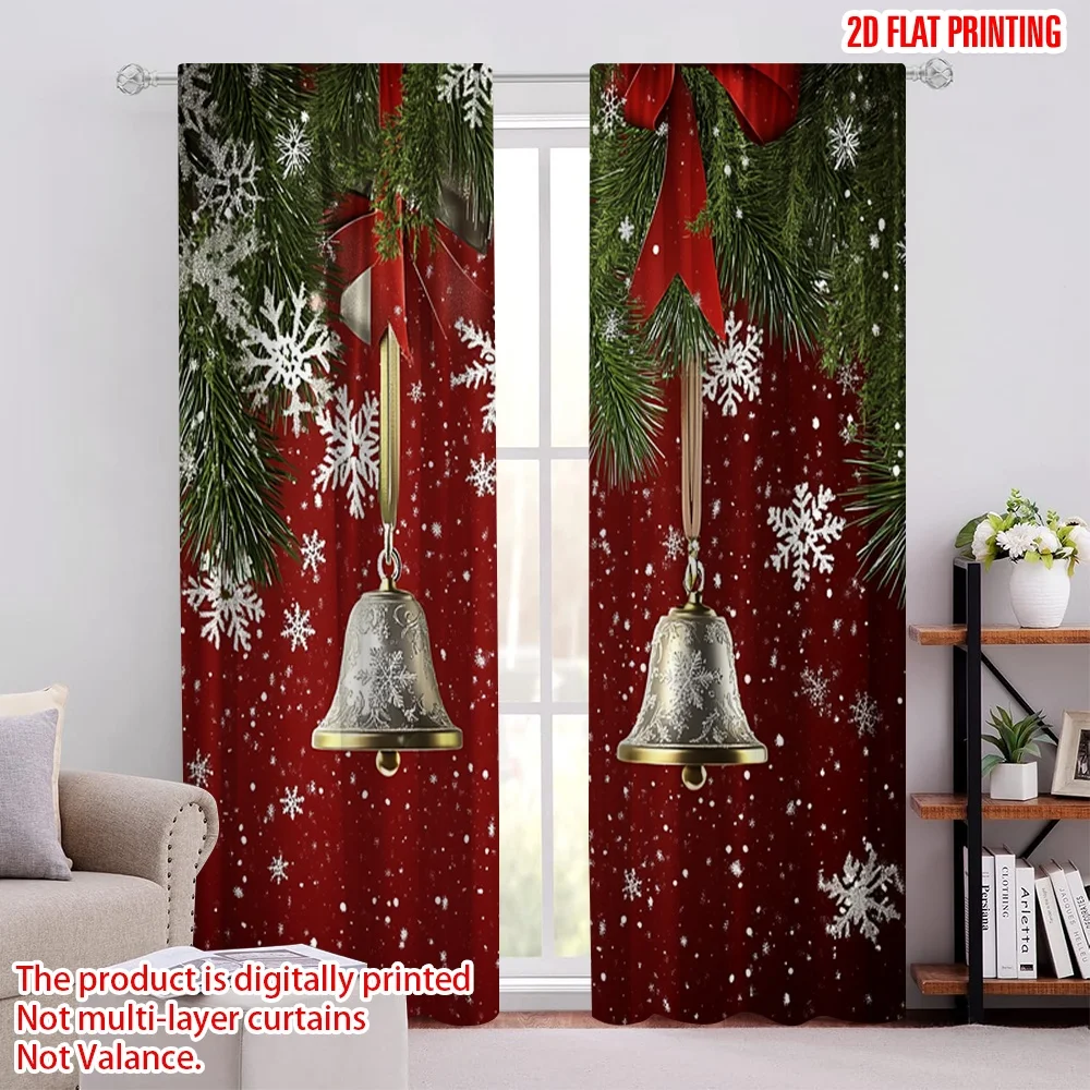

2Pcs 2D Flat PrintingChristmas Curtains Classical Pine Tree Snowflakes Red Green Xmas Curtains For Living Room Bedroom Kitchen