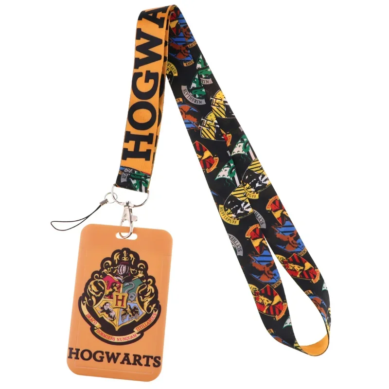 2024 Anime Hogwarts Badge Card Cover School Bus Card Holder Long Rope Neck Strap Subway Card Case Waterproof Protective Cover