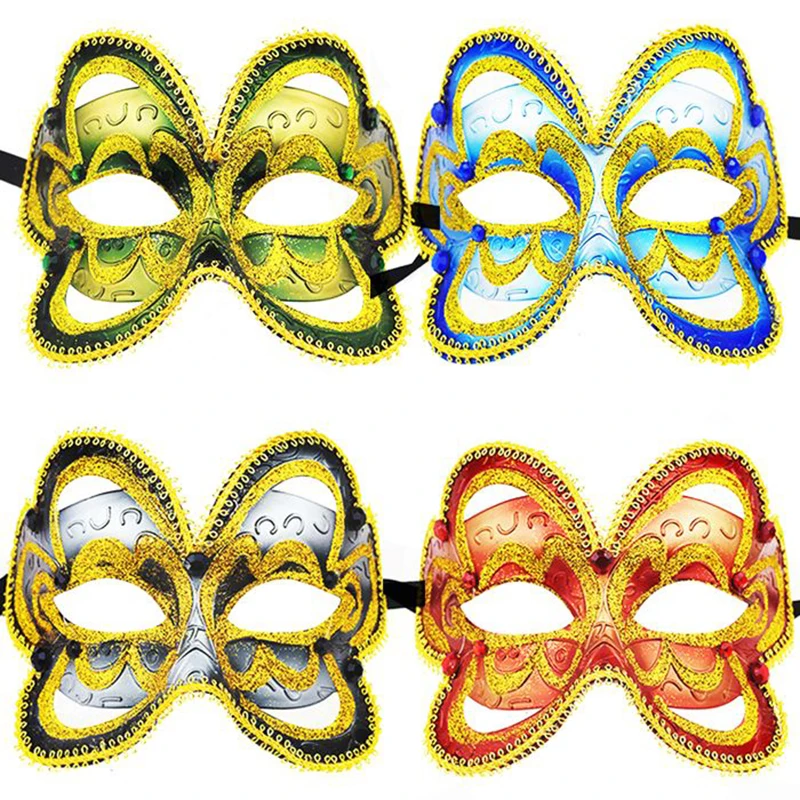 Halloween Christmas Retro Butterfly Women Masquerade Masks Venetian Gold Powder Mask Festival Party Prom Ball Costume Mardi Gras