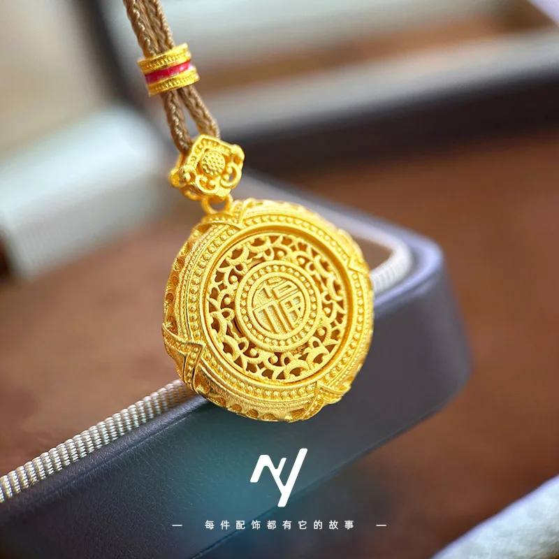 Briex Jewelry Luxury 24K 9999 Pure Gold real gold Women's Silk Zodiac Fortune Horse Compasses Pendant Necklace