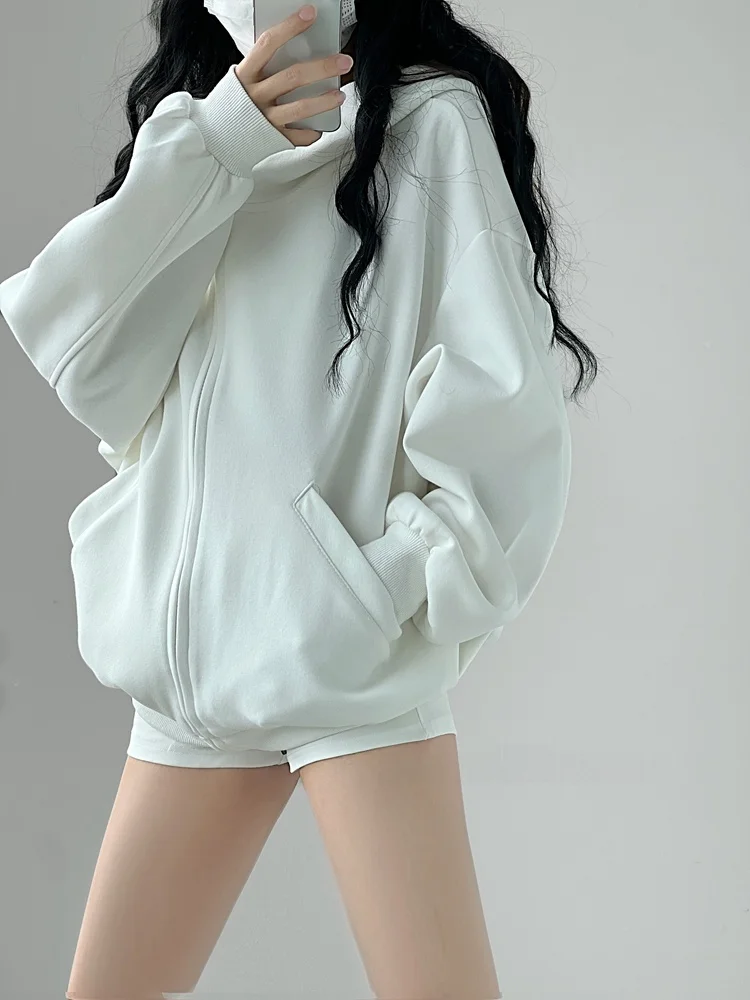 Süßer und cooler Kapuzenpullover Jaet Damen Loose Fit ey Open Cardigan Small Size Casual Vielseitiges Long Sve Sweatshirt