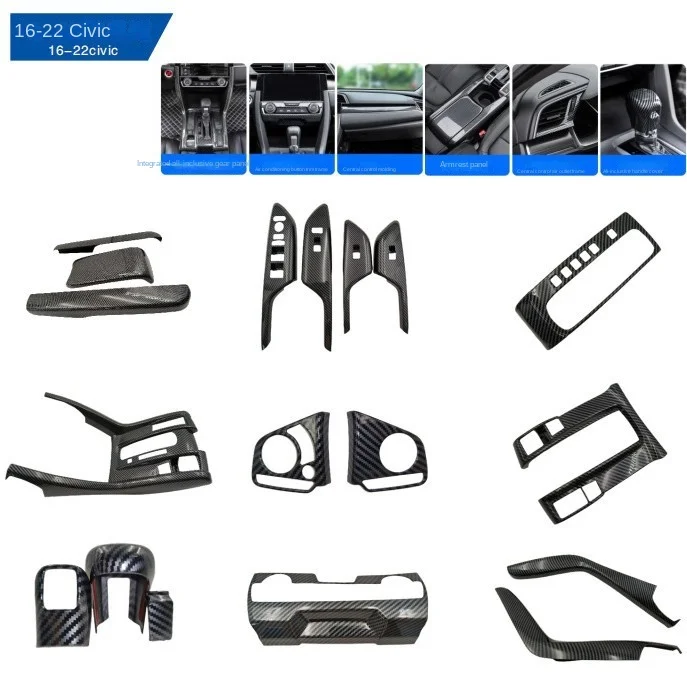 

Suitable for 16-22 Honda Civic models with center console, gear shift, window lift, carbon fiber interior modification
