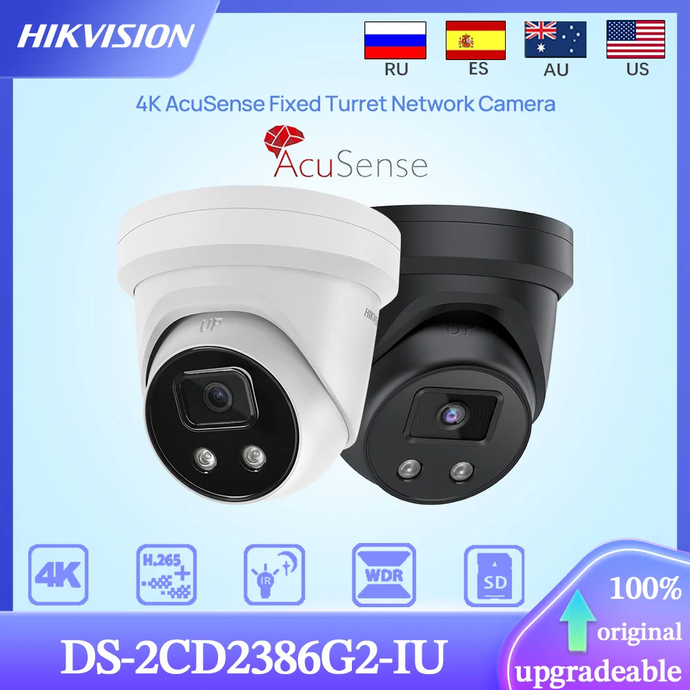 Hikvision Original DS-2CD2386G2-IU 8MP 4K AcuSense Fixed Turret Network Camera Human Vehicle Classification Built-In Mic SD Slot