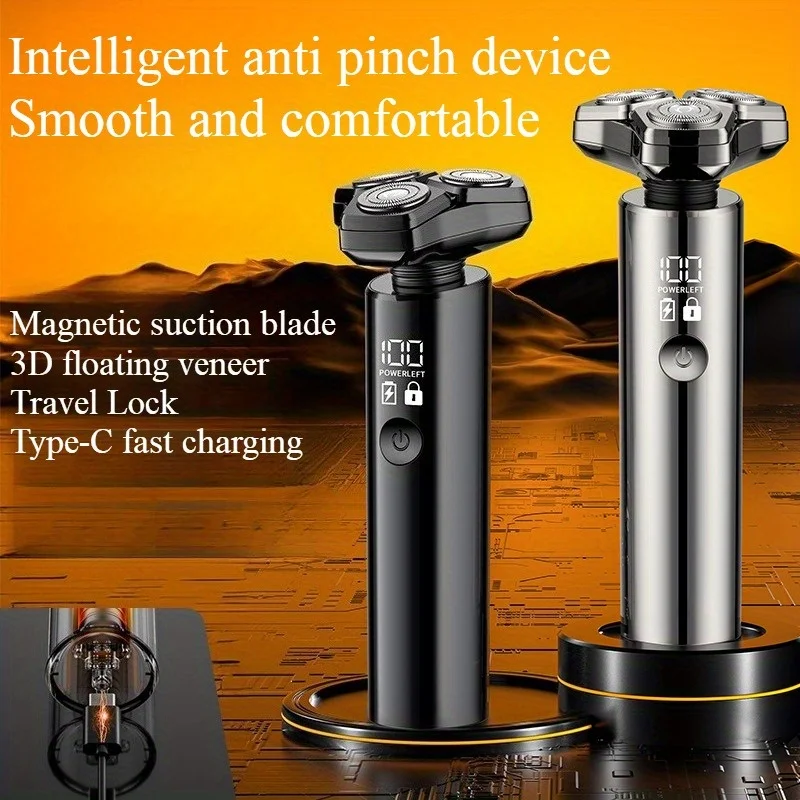 

Анти-защемление плавающего магнитного всасывания с тремя лезвиями для мытья всего тела, цифровая электробритва с быстрой зарядкой