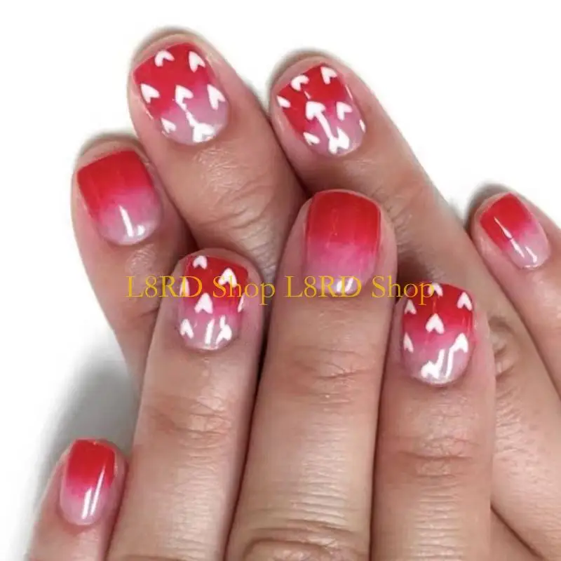 L8RD 24 Pcs Valentines Day False Heart Artificial Gradient Press On