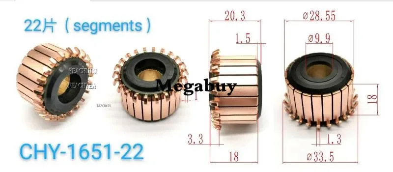 

9.9*28.55*20.3mm 22p Copper Bars Alternator Electric Motor Commutator Copper Commutator Armature Commutator