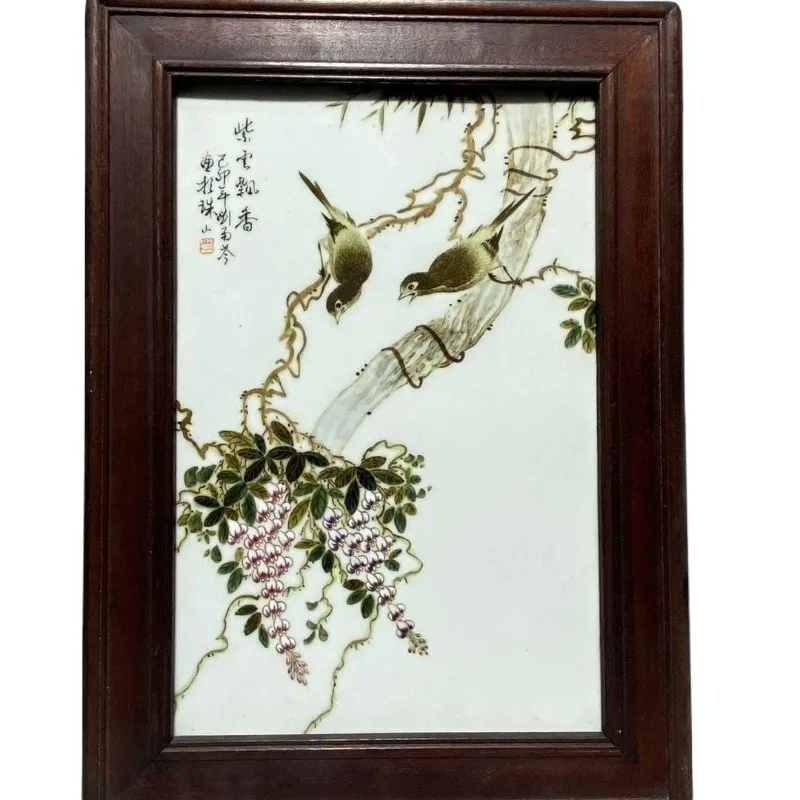 

Blue and white porcelain mahogany inlaid pastel hand-painted