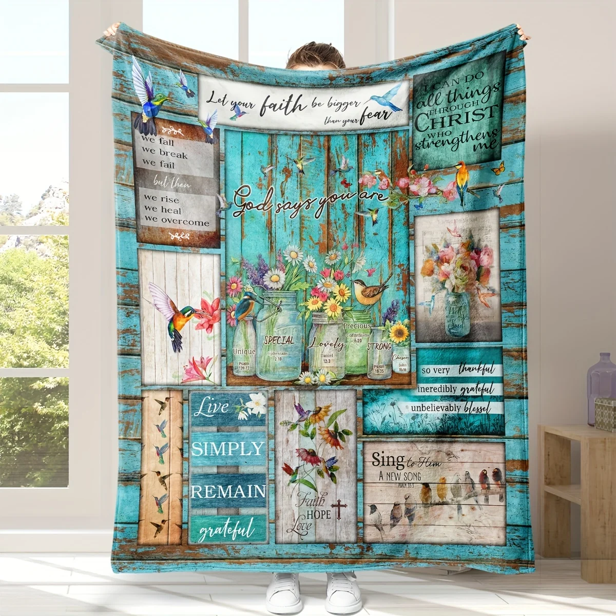 1pc Vintage Flower Bird Pattern Blanket, Flannel Fabric Soft & Warm Blanket For Living Room & Bedroom, Home Decor, Travel