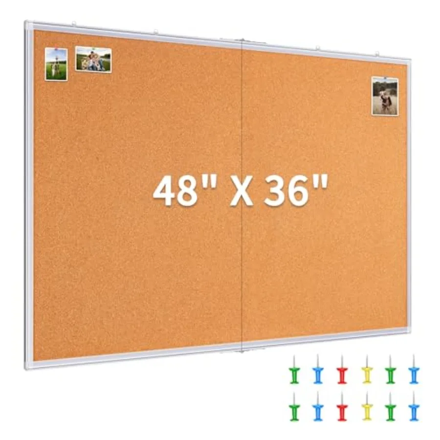 

Большая пробковая доска 48 x 36 дюймов, настенная, 4'x3', с алюминиевой рамой, складная, для заметок и сообщений