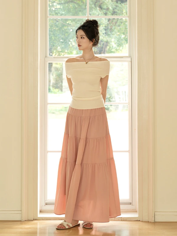 

SerioLudere Pink High Waist Pleated Cake f Skirt Women's Faion Spring 2025 Age 25-29 Other Material Body ape Inclusive