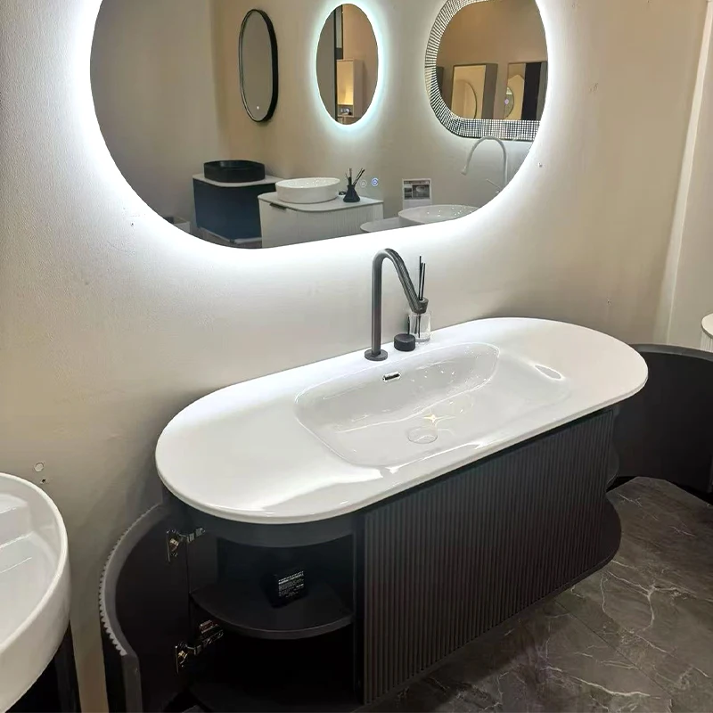 Modern Wooden Wall Mounted Bathroom Vanity Cabinet Sink for Home Hotel Apartment Washroom