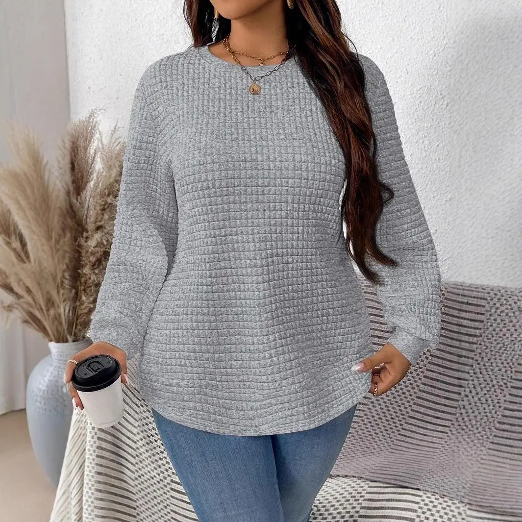 

Oversized Women's Square Grid Pullover Sweatshirt Loose Fit Long Sleeve round Neck Zipper Closure Casual Style Other Fabric