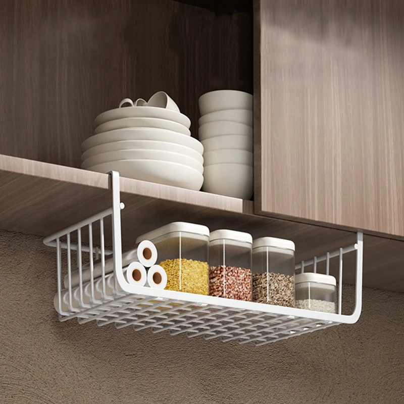 Multipurpose Hanging Basket Organizer For Kitchen Closet Rack Under The Cabinet And Desks Shelves Spice Dishes Storage Supplies