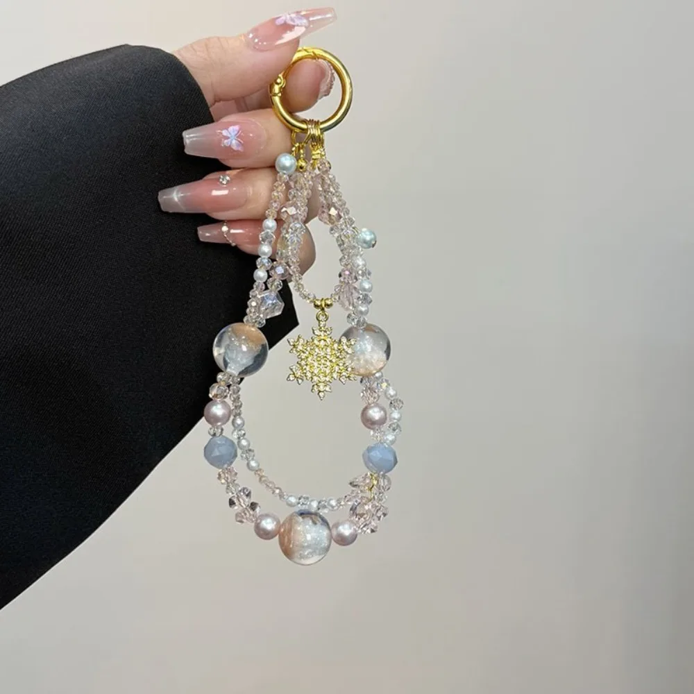 Sparkly Snowflake Phone Strap Crystal Beaded Wrist Chain Multi-scene Anti-Lost Keychain for Phone Camera Key Bag Decor for Girls
