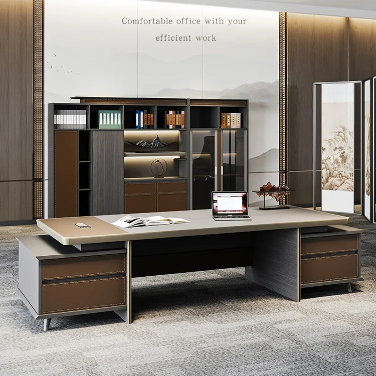 Desk boss desk manager office furniture high-end lamp president table and chair combination