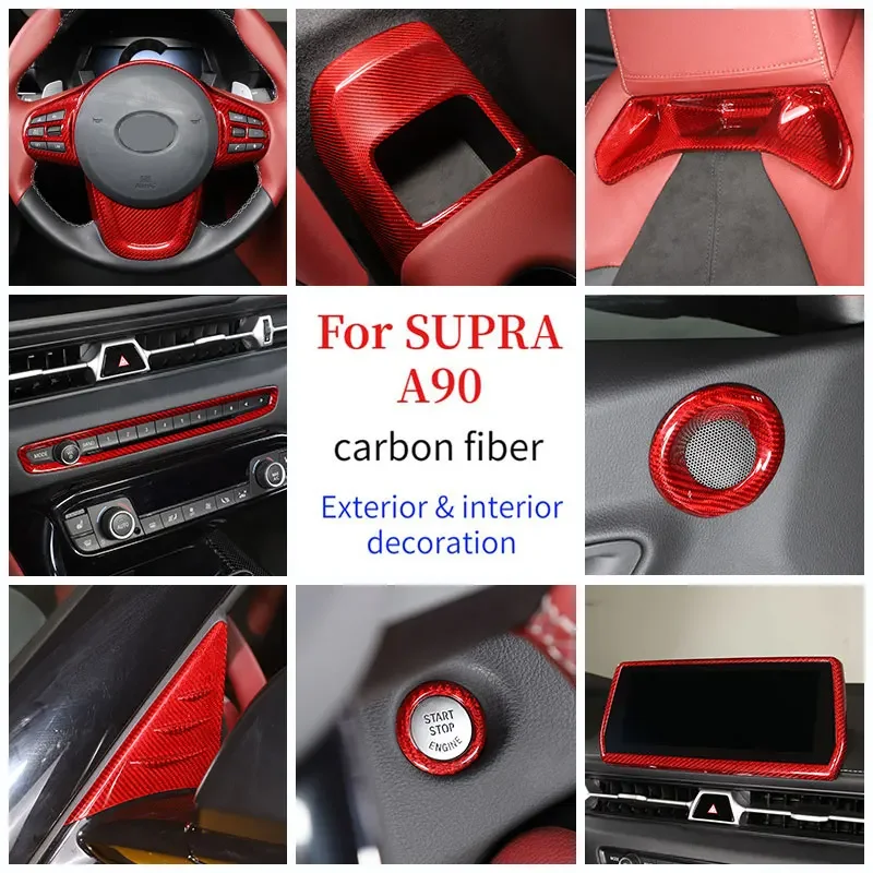 For TOYOTA SUPRA MK5 A90 2019-2022 Real Carbon Fiber Red Car Body Door Center Console Control Panel Sticker Car Accessories