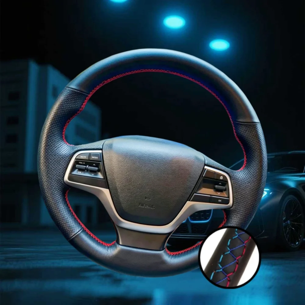 Car Steering Wheel Cover Hand-Sewn Microfiber Leather For Hyundai Solaris Elantra 4 2016-2017 Accent 2018 2019 2020 Accessories
