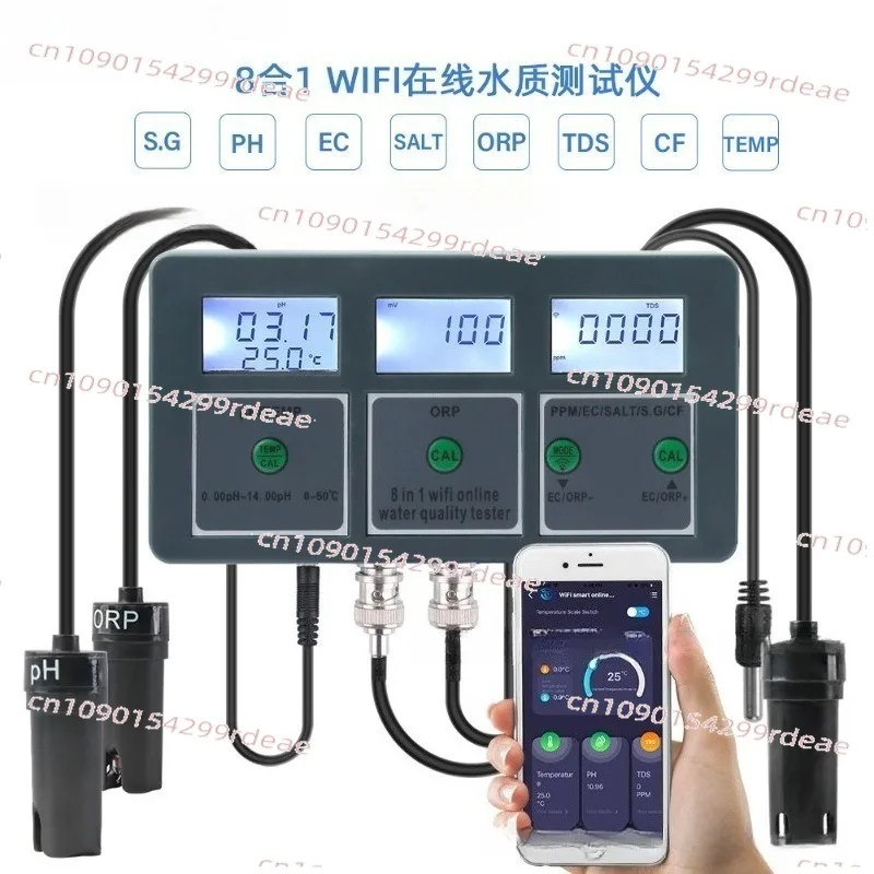 8 in 1 Water Quality Tester WiFi APP Control PH ORP EC Salinity Fish Tank Online Detector