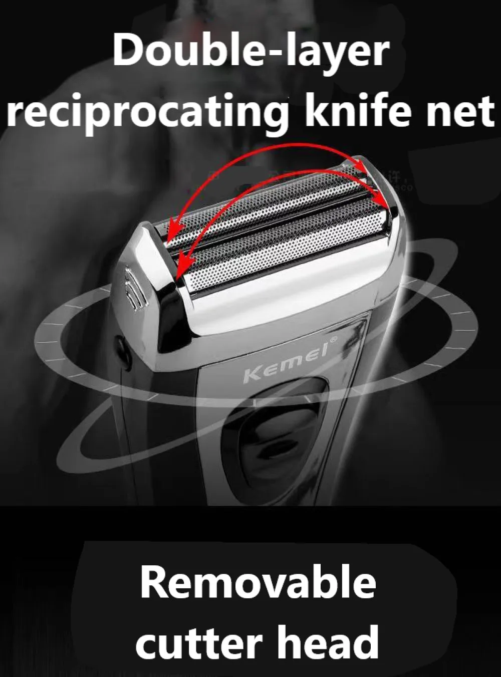 KM-9038 Leistungsstarker, wiederaufladbarer Rasierer für Männer, Folien-Elektrorasierer, Bart- und Kopfrasierer, elektrischer Rasierer für das Gesicht, USB, mit zusätzlichem Netz – Detail 3