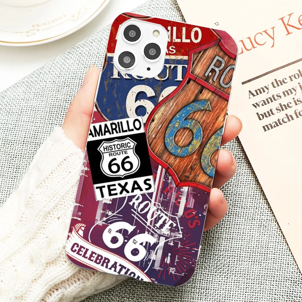 

America Route 66 Phone Case For IPhone 14 11 12 13 Mini Pro Xs Max 8 7 6 6S Plus X XR Solid Candy Color Case