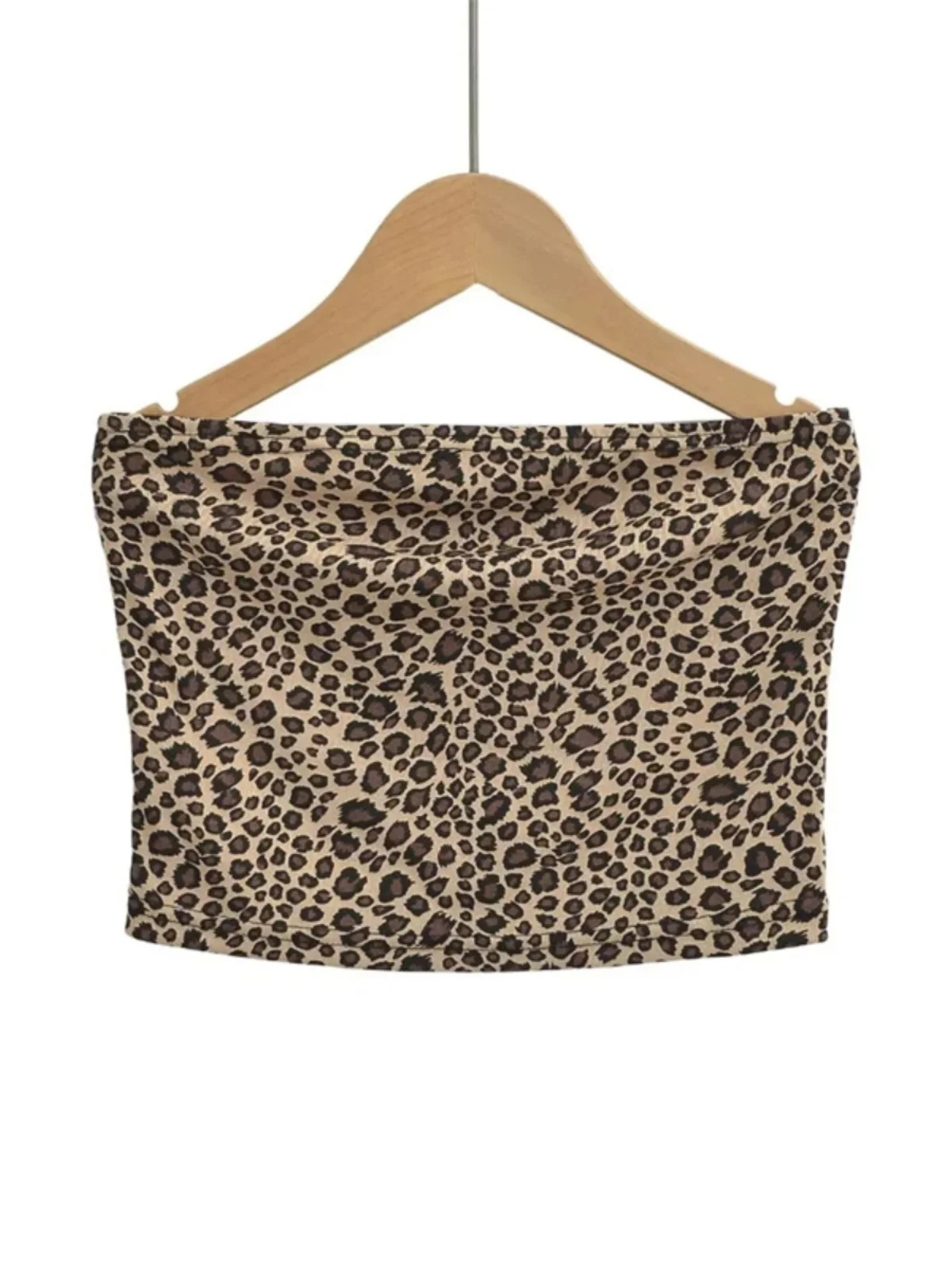 Braless Leopard Print Tube Top Women's Summer 2024 Sexy Tight Flat Mouth Wrap Chest Inner Wear Hot Girl Top Street Style Short