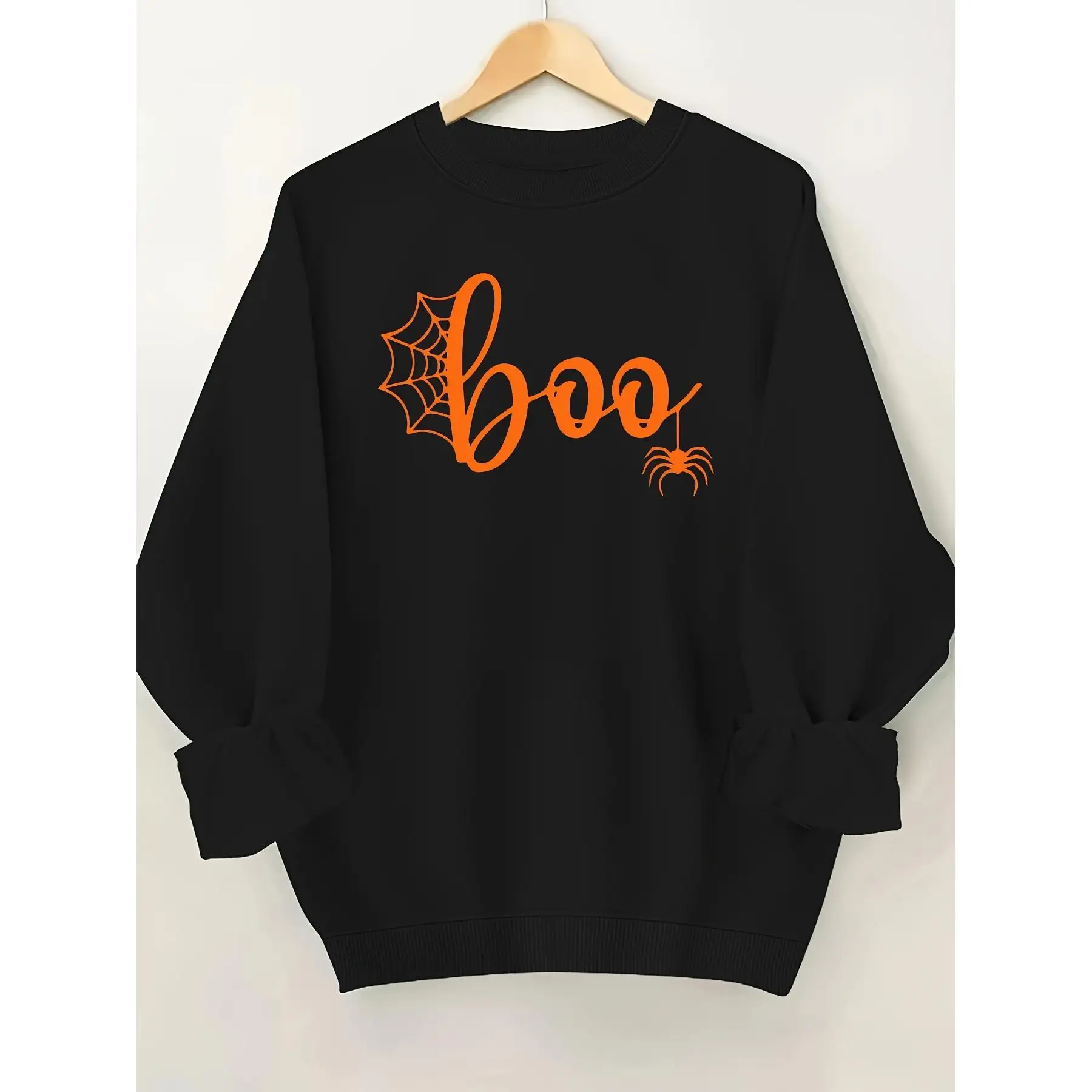 

Funny Boo Ghost Sweatshirt | Women's Halloween Horror Party Crewneck Jumper | Spider Web Graphic Oversized Fall Pullover
