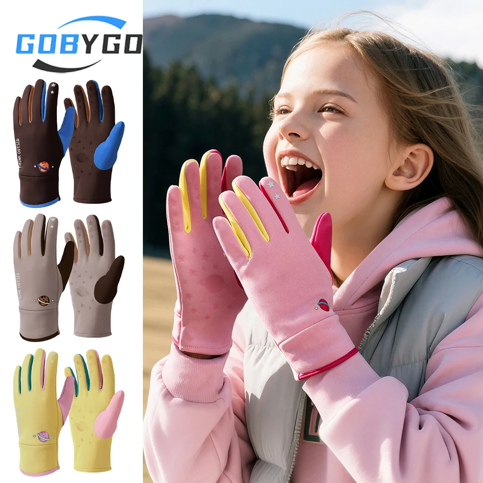 

GOBYGO, 1 пара детских теплых перчаток, зимние утолщенные силиконовые противоскользящие перчатки на флисовой подкладке с героями мультфильмов, уличные велосипедные лыжи