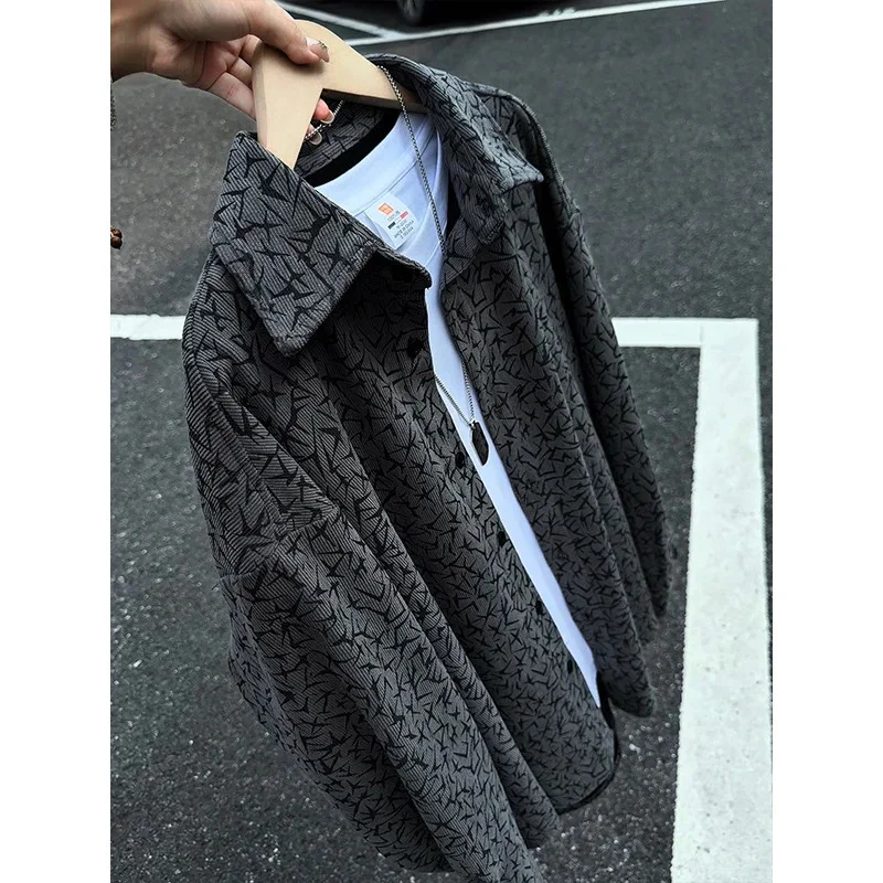 Men American Retro Textured Shirt Lapel Long Sleeve Loose Casual Couple Shirt Jacket For Spring Autumn