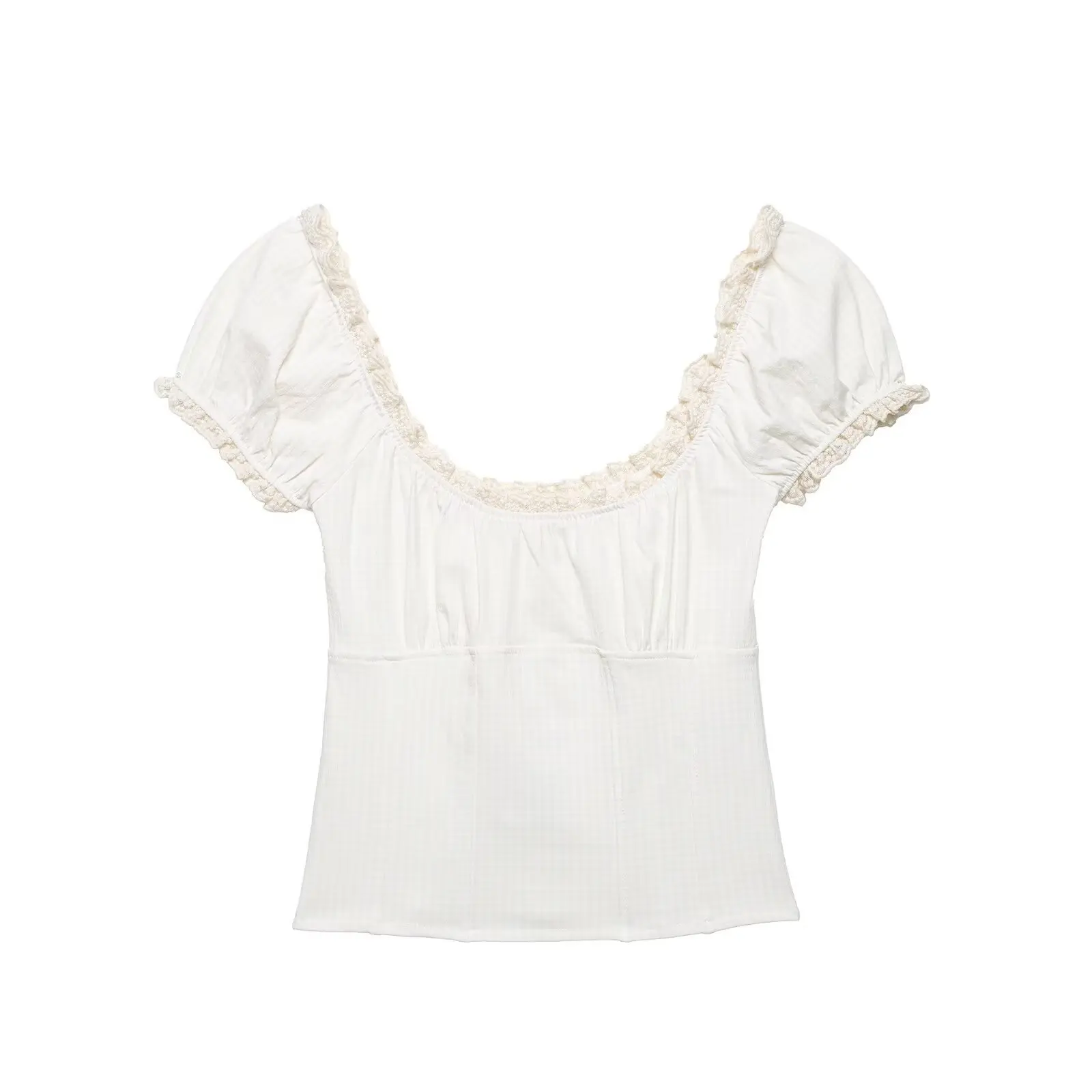 Women's Summer Fashion White Casual Slim Fit Lace Top Simple Small Grid Design Spring New Arrival