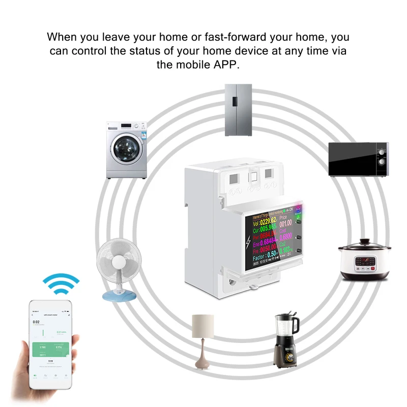 Imagem -06 - Digital Power Energia Din Rail Interruptor Inteligente Controle Remoto Volt Amp Kwh Fator Medidor de Freqüência At4pw ac 110v 220v 100a Tuya Wi-fi
