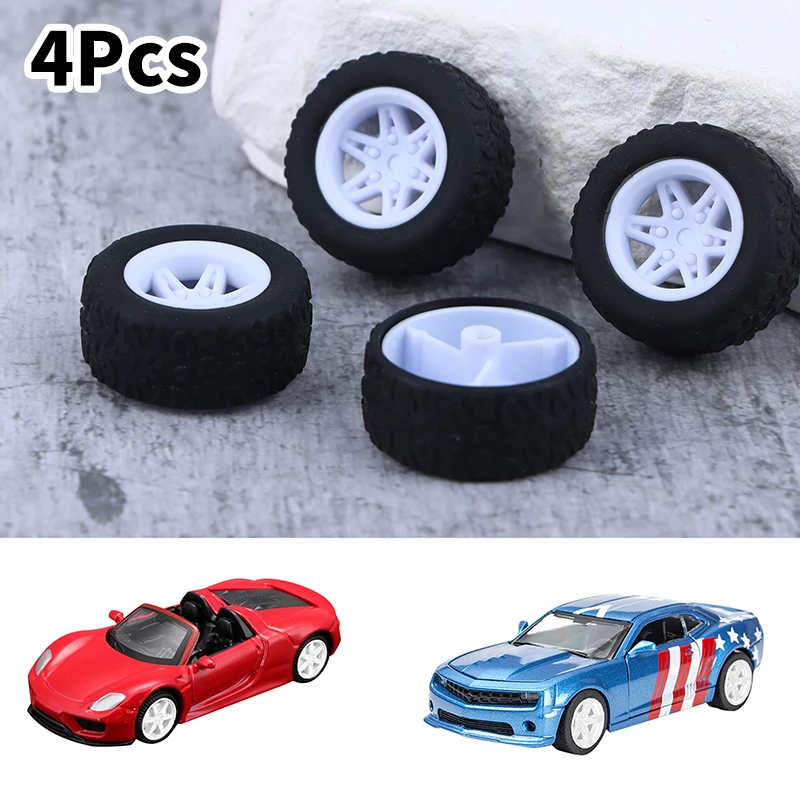 4Pcs ABS Wheels With Rubber Tire Modified Parts Diameter 30mm Assembly Rims For Model Car Toy Hotwheels Tomica