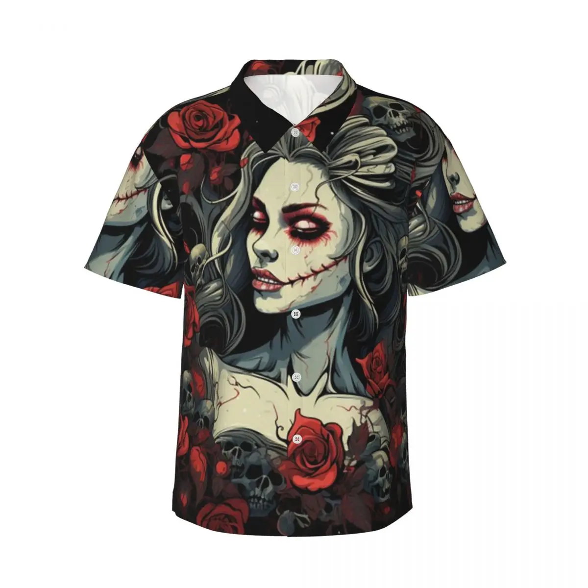 

Alexander Gothic Las Elegantes Girls Day Of Dead Skull Men's Shirts Hawaiian Short Sleeve Shirt Casual Lapel Tops Summer Beach