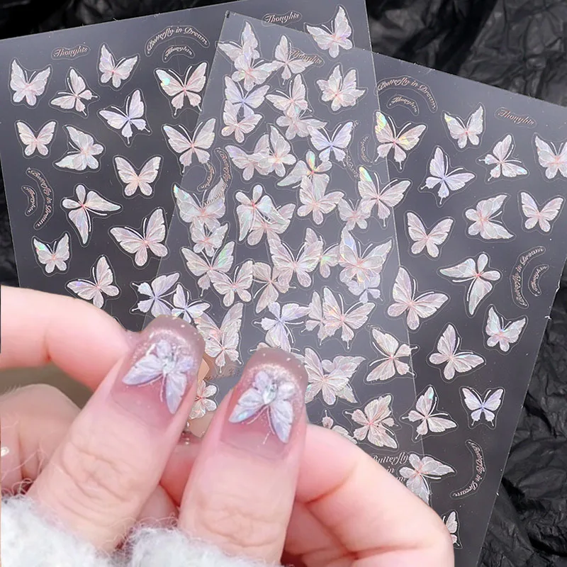 

Butterfly Nail Art Sticker Design 3D Charms Sticker Blooming Flower Butterfly Acrylic Manicure Decal Slider Adhesive Decoration