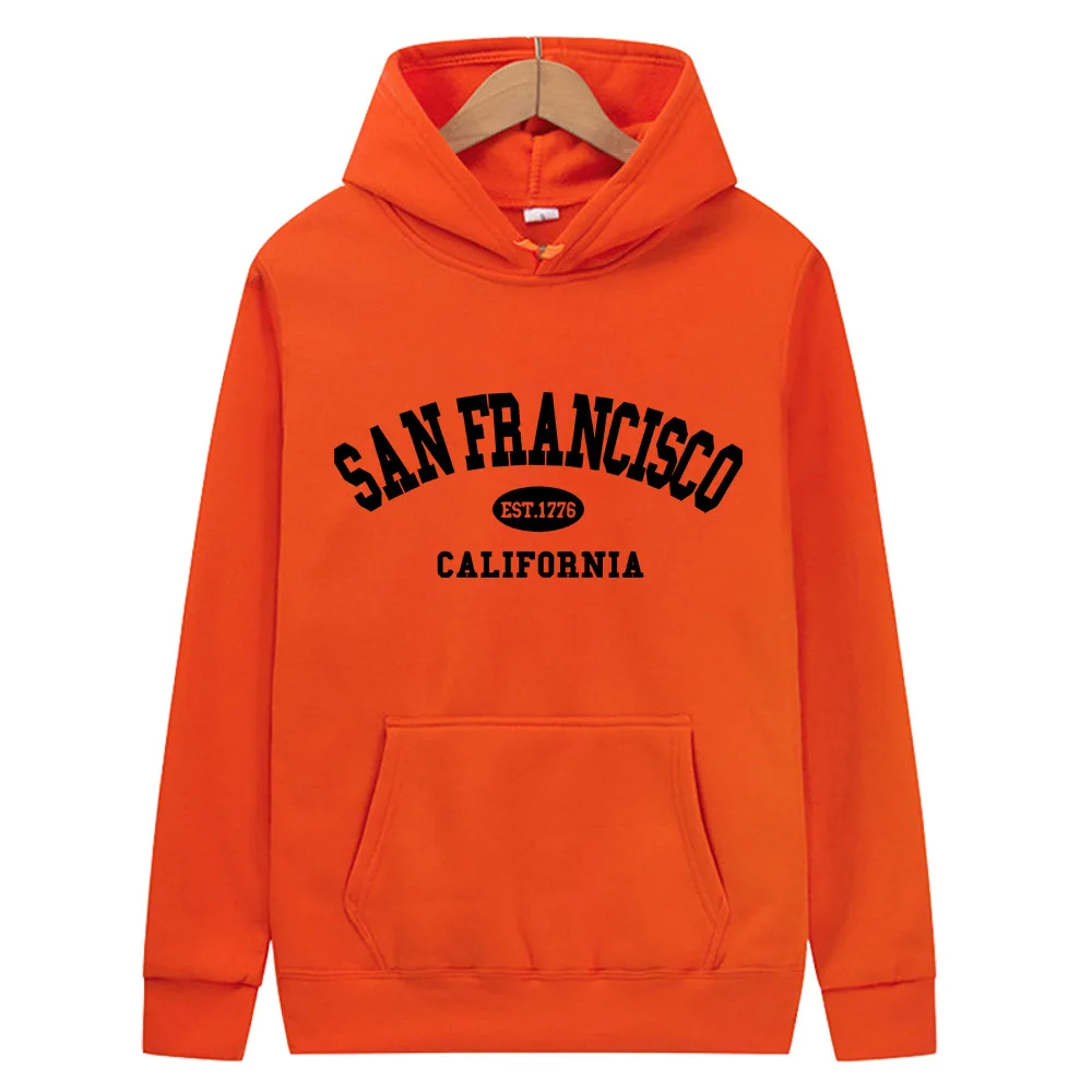 California Est.1776 San Francisco Letter Print Hoodies Women Hip Hop Street Clothes Fleece Pocket Tracksuit Casual Pullovers Hoo